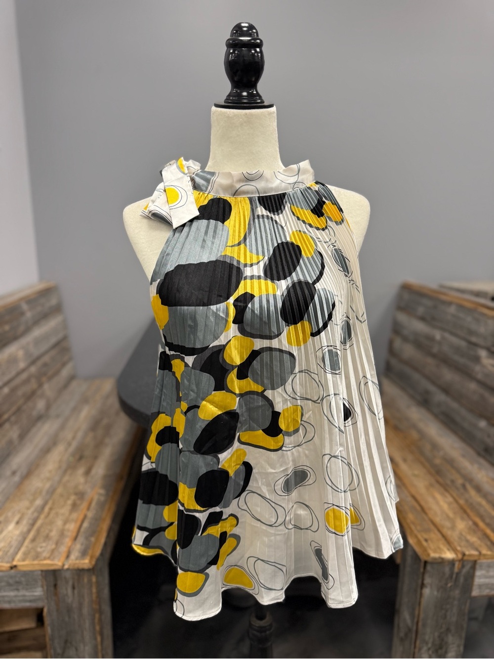 Pleated Halter Camisole in Yellow, Black & Gray